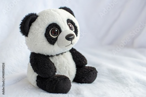 Obraz na płótnie Plush Panda Toy Sitting on White Background for Display Generative AI w salonie
