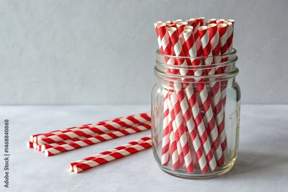 Red and White Striped Paper Straws in a Glass Jar Generative AI