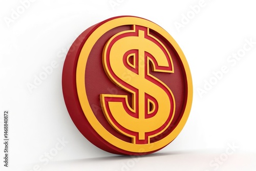 Obraz na płótnie Red and Yellow Dollar Sign Icon on White Background Generative AI w salonie