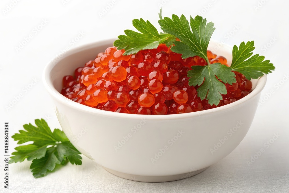 Delicious Red Caviar Served in a White Bowl With Parsley Generative AI