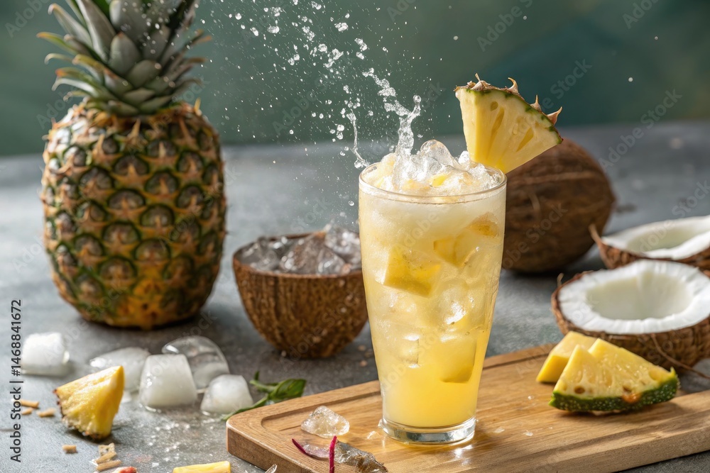 Refreshing Cocktail With Pineapple and Coconut Generative AI