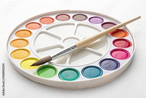 Obraz na płótnie Watercolor Palette With Brush on a Clean White Surface Generative AI w salonie