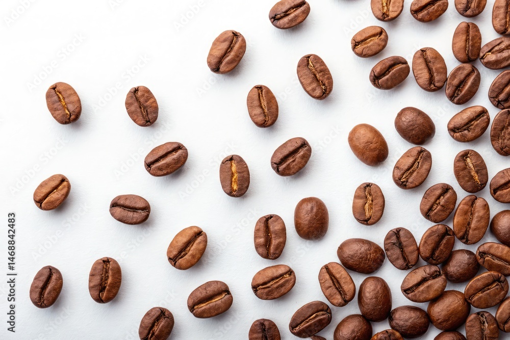 Scattered Coffee Beans on White Background for Coffee Lovers Generative AI Scattered Coffee Beans on White Background for Coffee Lovers Generative AI