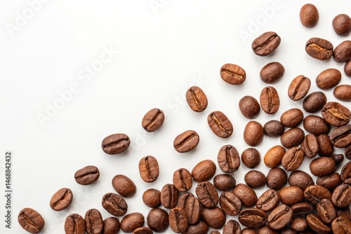 Coffee Beans Scattered on a Bright White Background Generative AI