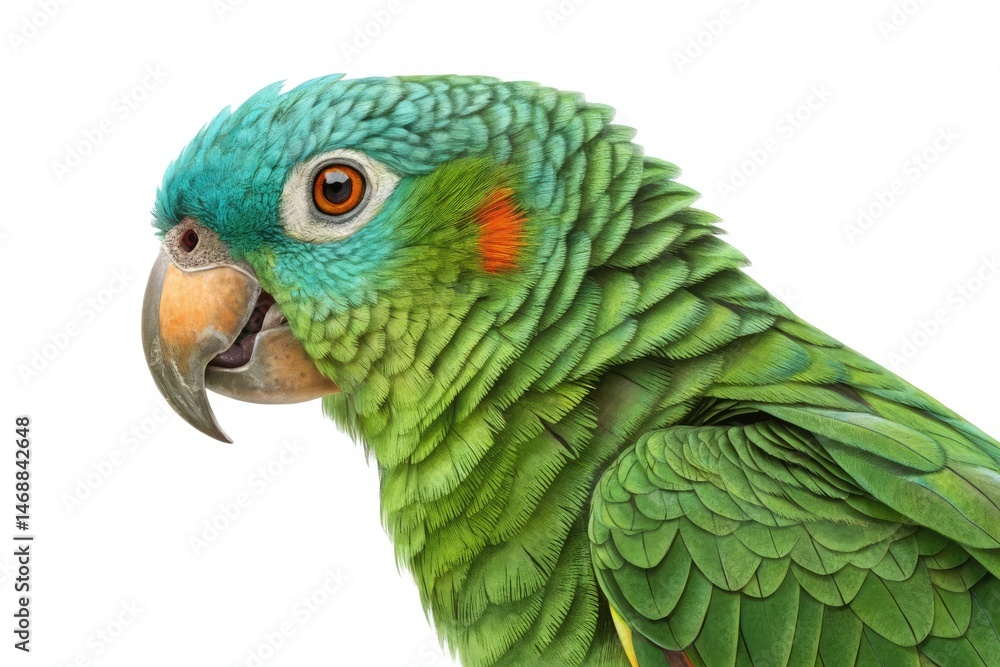Turquoise Fronted Amazon Parrot Profile on White Background Generative AI