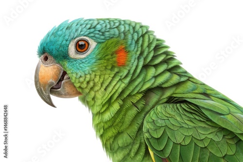 Obraz na płótnie Turquoise Fronted Amazon Parrot Profile on White Background Generative AI w salonie