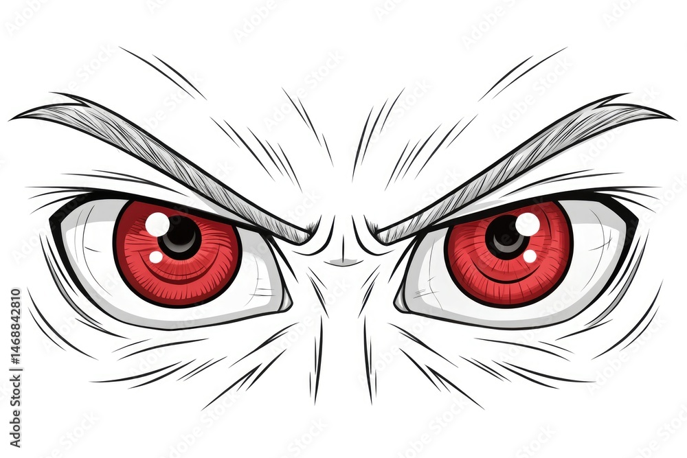 Anger Expressed Through Simple Line Drawing of Intense Eyes Generative AI