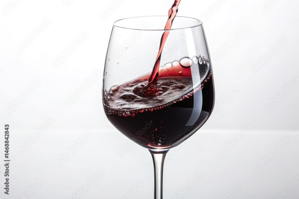 Sparkling Red Wine Pouring Into a Glass on a White Surface Generative AI