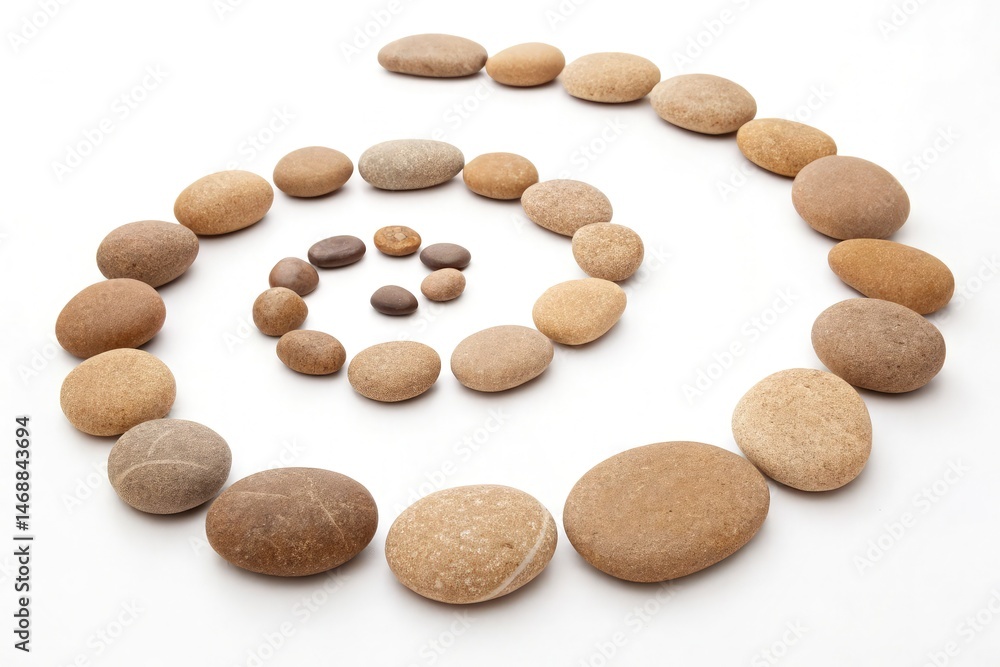 Smooth Beach Pebbles Arranged in a Spiral Pattern for Calm Generative AI