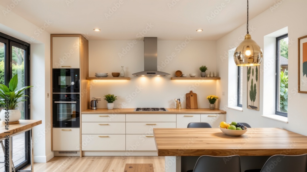 Fototapeta premium Modern and Stylish Kitchen Interior with Minimalist Design and Natural Light in Contemporary Home Environment