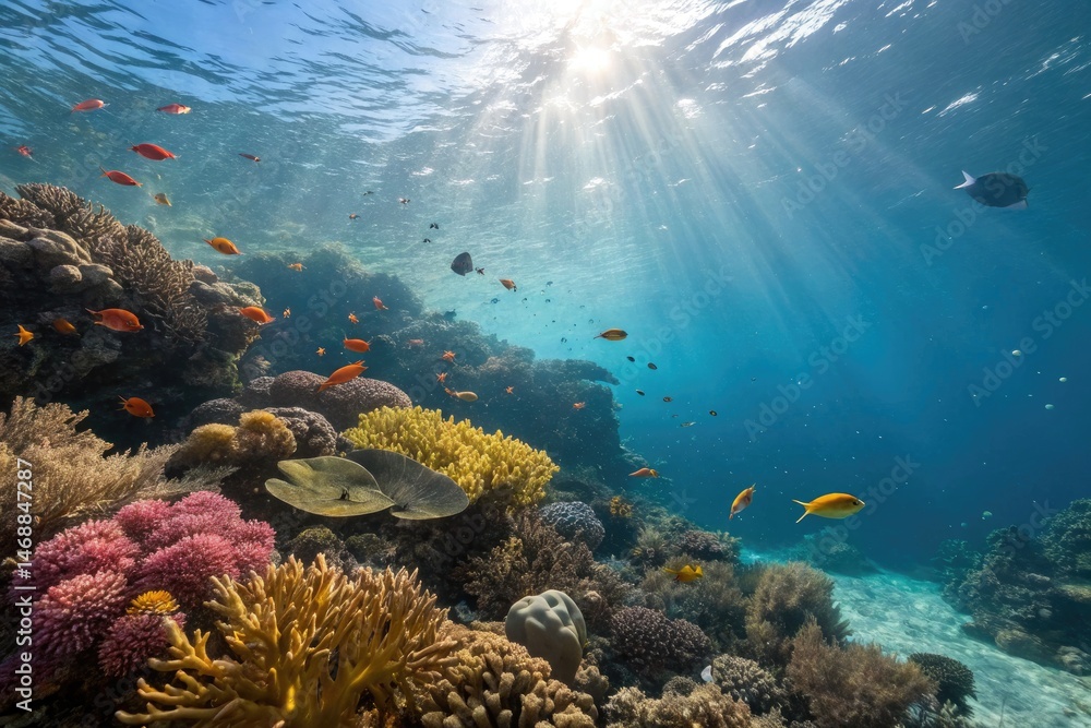 Sunlight Streaming Through Water Over a Vibrant Tropical Reef Generative AI