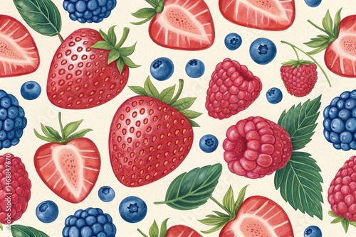 Obraz na płótnie Vibrant Strawberry, Blueberry, and Raspberry Pattern Design Generative AI w salonie