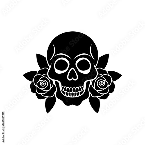 skull with roses icon on white background  .svg