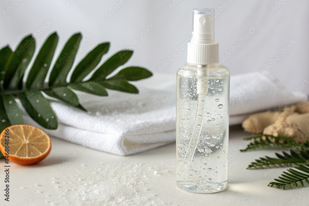 White Spray Bottle With Liquid on a Simple Background Generative AI