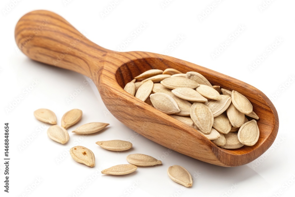 Wooden Scoop Filled With Healthy Shelled Pumpkin Seeds Generative AI