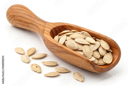 Obraz na płótnie Wooden Scoop Filled With Healthy Shelled Pumpkin Seeds Generative AI w salonie