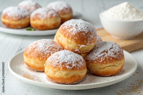 Delicious Yeast Dough Fritters Coated in Powdered Sugar Generative AI