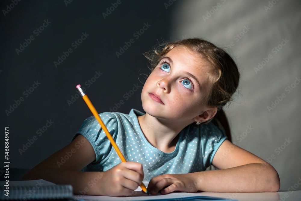 Young Girl With Blue Eyes Focuses on Drawing Something Special Generative AI