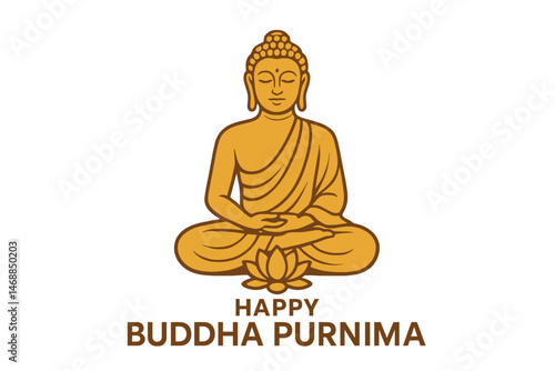 Happy Buddha Purnima Golden Statue Meditation Lotus Blessing Art