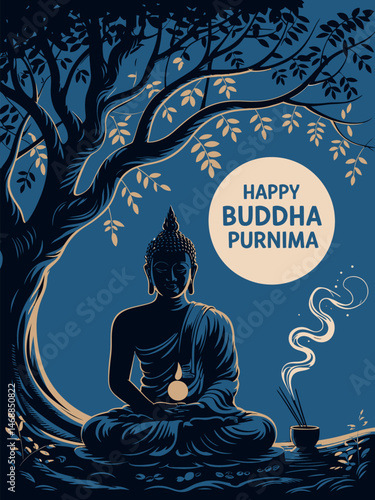 Happy Buddha Purnima Peaceful Meditation Spiritual Full Moon Art