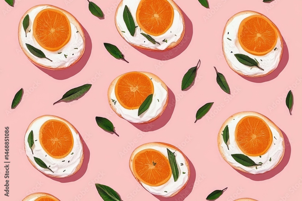 Citrus Cream Toast Pattern Fresh breakfast on pink background Healthy. Citrus Cream Toast Pattern Fresh breakfast on pink background Healthy.