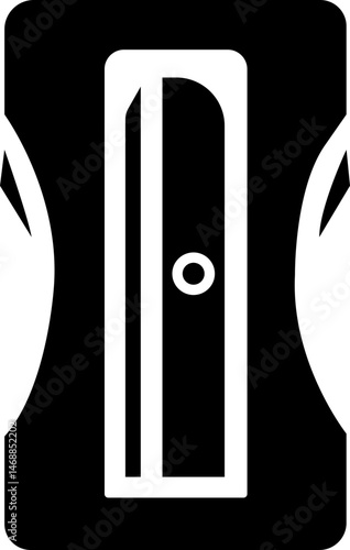 Simple graphic outline of a pencil sharpener showing the opening and blade, black color, isolated symbol, school equipment, tool. on a transparent background, isolated on transparent background
