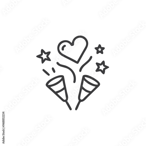 Celebration Icon with Hearts and Confetti for Event Websites, Greeting Cards, Social Media Graphics and Mobile Apps