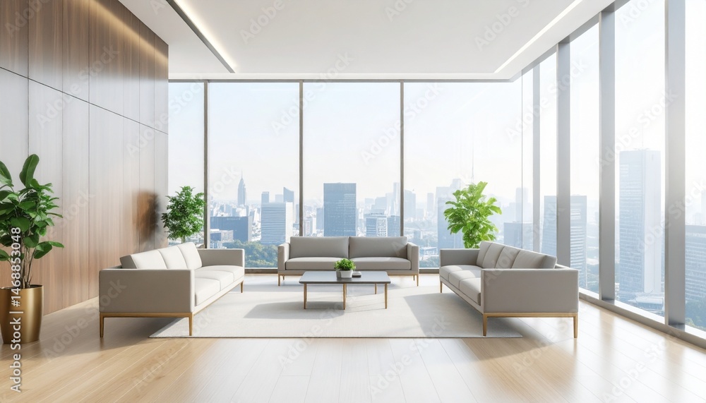 Fototapeta premium Luxurious business lounge with dark wood tones and brass accents