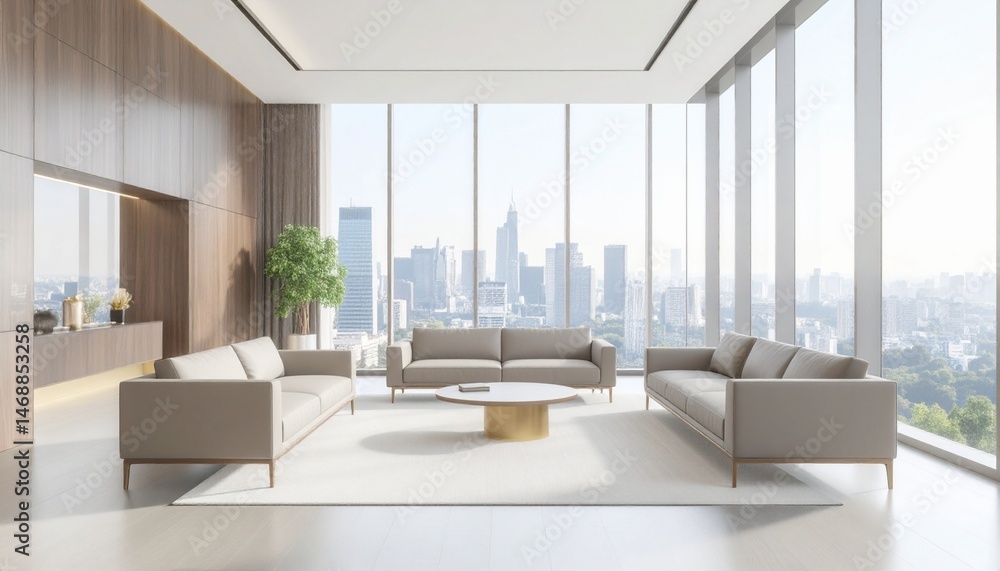 Fototapeta premium Luxurious business lounge with dark wood tones and brass accents