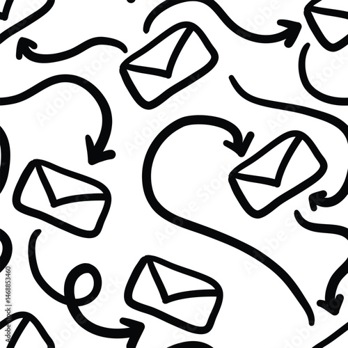 Letters and arrow doodle seamless pattern for sticker, postcard, wallpaper, mural, fabric, prints, wall decor, clothing, etc