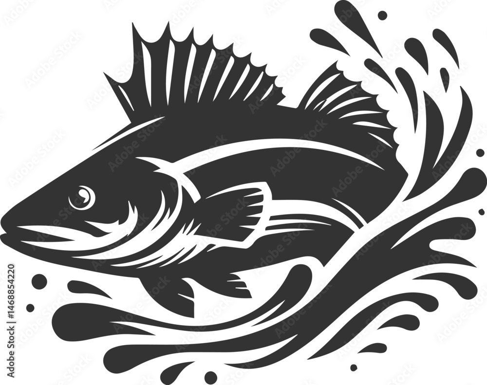 Fototapeta premium Vector of a walleye fish silhouette black