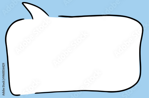 conversational white speech bubble with broken black outlines hand drawn with black curved lines on a blue background