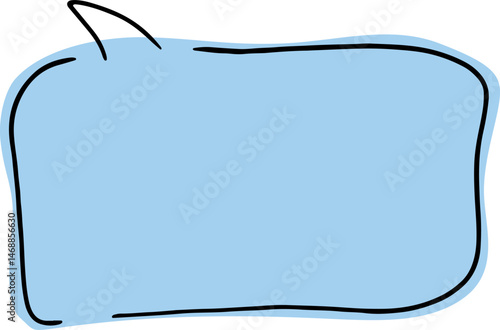 conversational speech bubble with broken black outlines hand drawn with black curved lines with a rectangular blue background