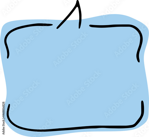 conversational speech bubble with broken black outlines hand drawn with black curved lines with a rectangular blue background