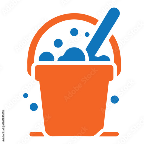 An Orange Bucket Full of Blue Bubbles and a Stick