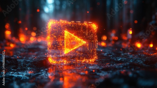 Glowing play button abstract background