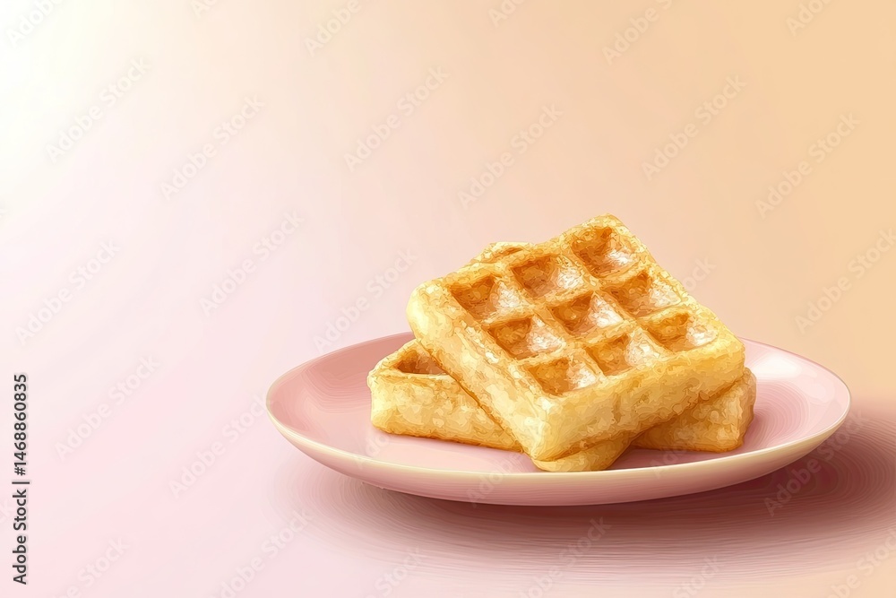 Golden Waffle Stack on Pink Sweet Treat Delight. Golden Waffle Stack on Pink Sweet Treat Delight.