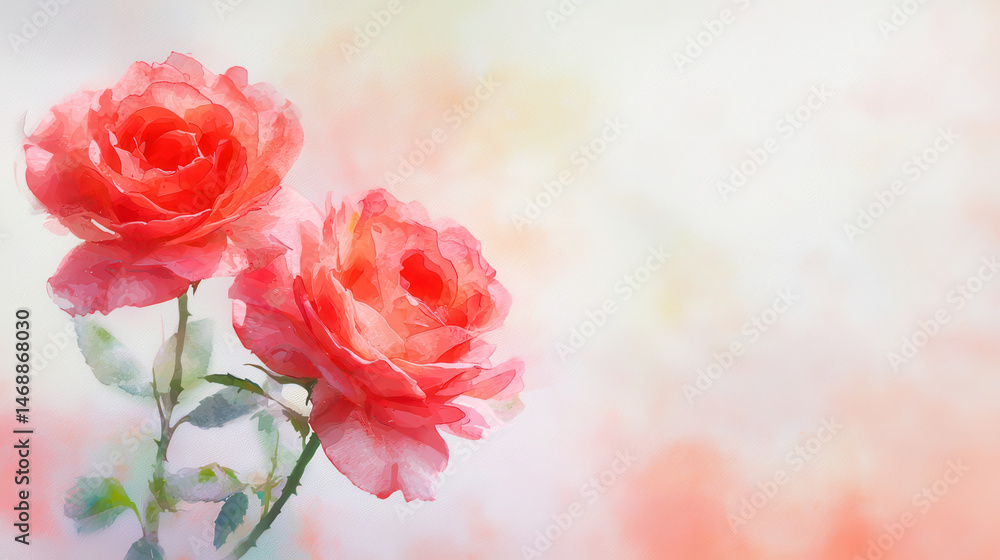 Fototapeta premium Delicate watercolor roses in soft pink hues create serene and romantic atmosphere, perfect for any floral themed project