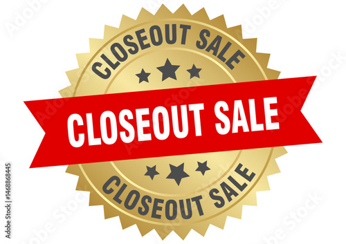 closeout sale. closeout sale round red and gold label isolated on transparent background