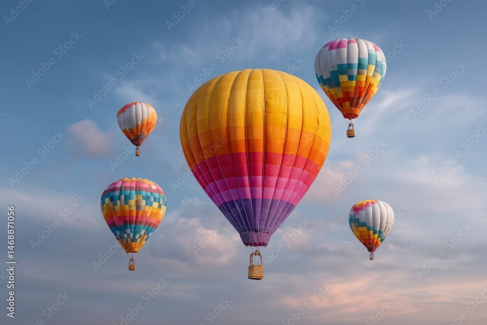 Fototapeta premium Colorful Hot Air Balloons Soaring in a Serene Sky