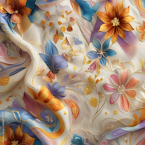 Textile Symphony: Intricate Patterns on a Soft Backdrop