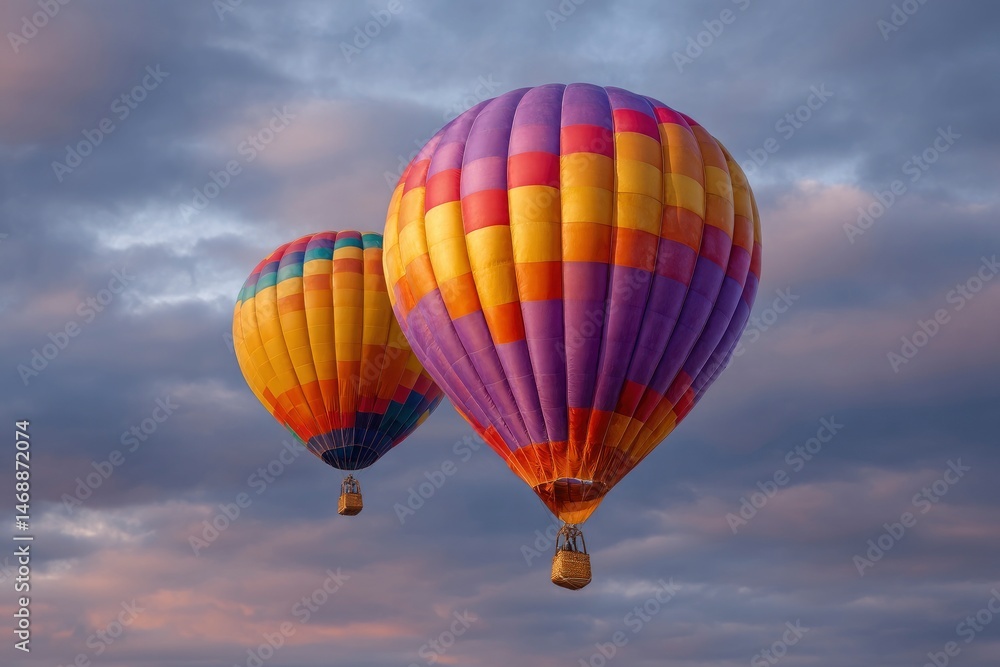 Obraz premium Colorful Hot Air Balloons Soaring Through Dramatic Skies