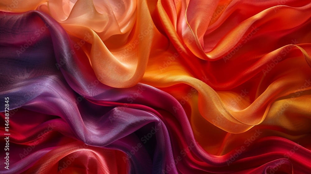 Obraz premium Vibrant flowing fabric drapes in gradient hues of warm and cool tones.