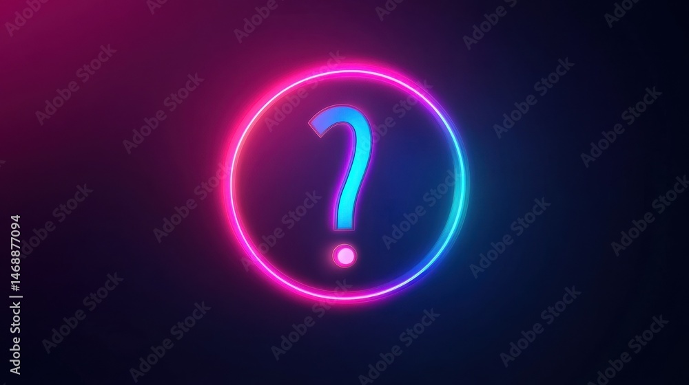 Neon quiz sign. Glow question mark and lighting frame. Party led banner template. Blue web badge vector illustration illustration , no logos, no brands Neon quiz sign. Glow question mark and lighting frame. Party led banner template. Blue web badge vector illustration illustration , no logos, no brands