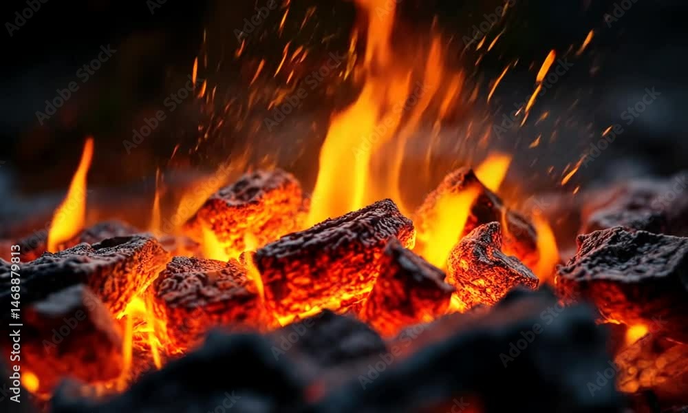 Embers Glowing: Fiery Charcoal Close-Up Embers Glowing: Fiery Charcoal Close-Up