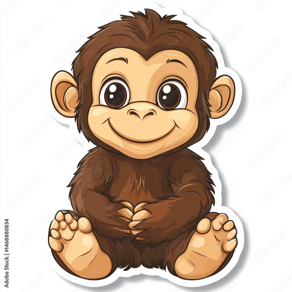 Obraz premium Cute cartoon primate illustration against a white background.