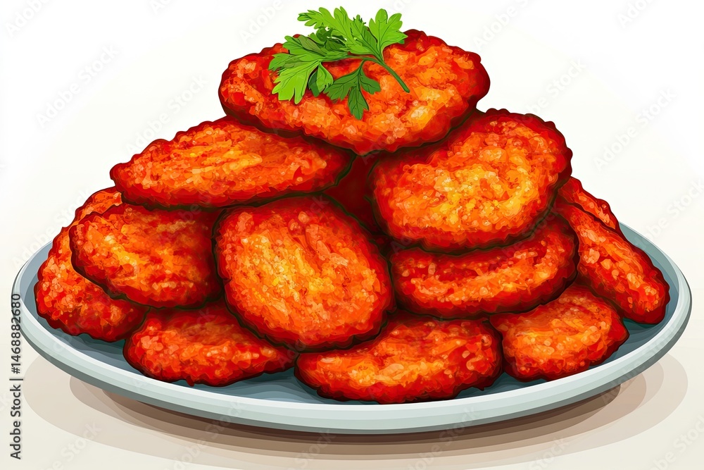 Crispy Chicken Nuggets Mountain Delicious Snack on Plate with Food Art. Crispy Chicken Nuggets Mountain Delicious Snack on Plate with Food Art.
