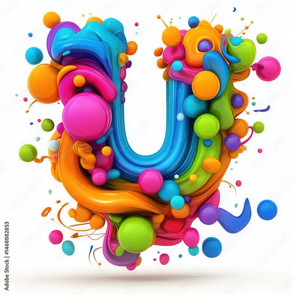 Obraz premium Colorful abstract design featuring a vibrant letter U made of flowing shapes and bubbles