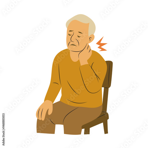 Elderly Man Neck Pain Illustration