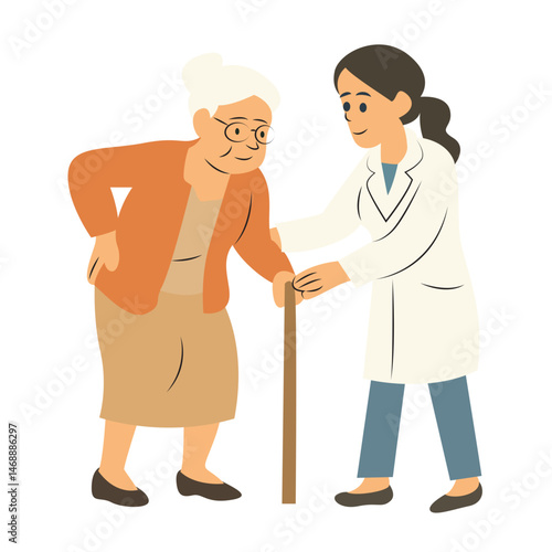 Doctor Assisting Elderly Woman Walking